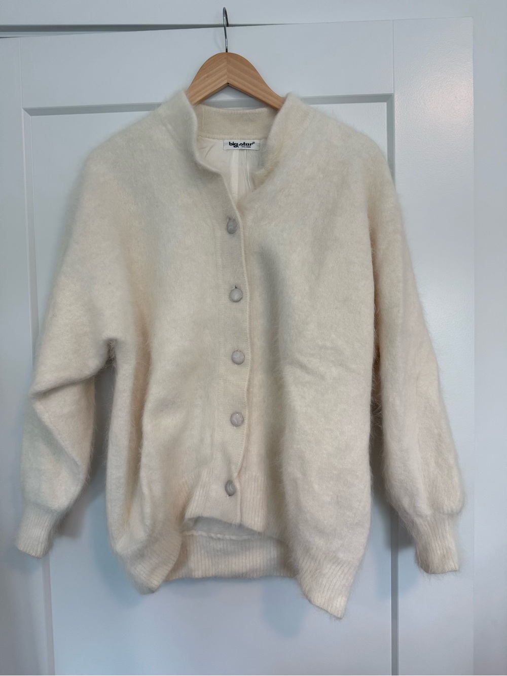 Vintage 80’s Big Star Angora Cream Button-Front Women's Cardigan Lined - M fit - Picture 4 of 15